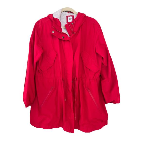 Gap Women's Preppy Red Anorak Rain Jacket Jersey Lined XL - Picture 1 of 3